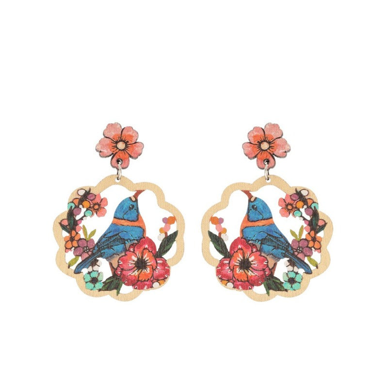 Wholesale Coconut Tree Flower Bird Hollow Round Personalized Fashion Earrings